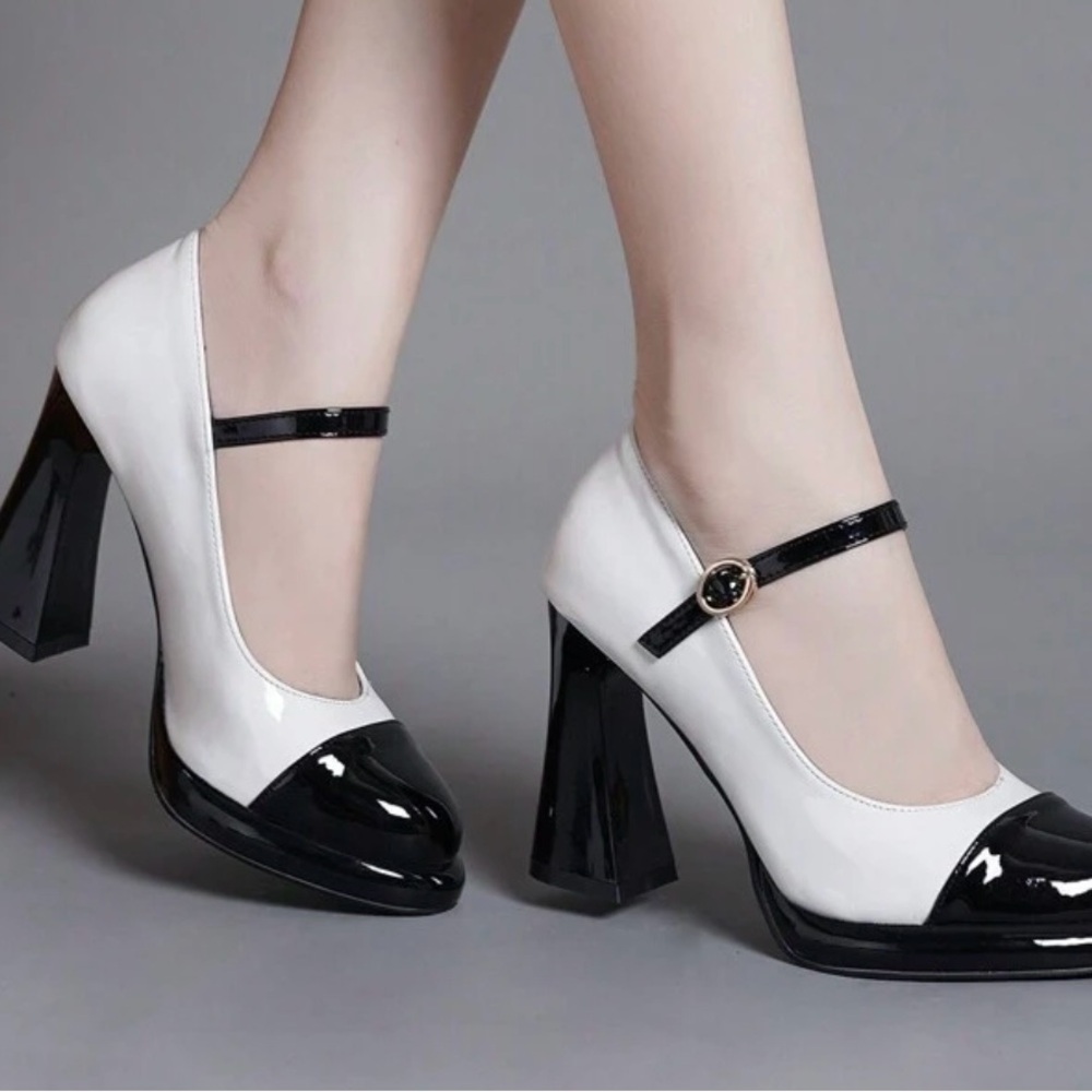 Black and White Women's Mary Jane Heels